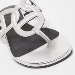 Hermes Metallic Grey Laminated Suede Beach Flat Slides Size 37