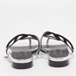 Hermes Metallic Grey Laminated Suede Beach Flat Slides Size 37