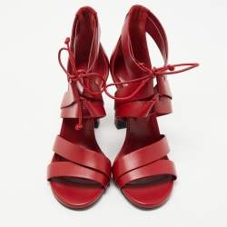 Hermes Red Leather Ankle Strap Sandals Size 38