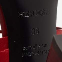 Hermes Red Leather Ankle Strap Sandals Size 38