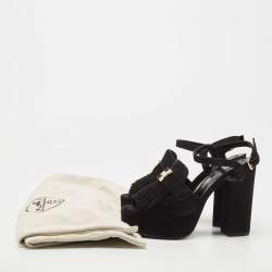 Hermes Black Suede Anjou Platform Sandals Size 37.5