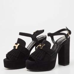 Hermes Black Suede Anjou Platform Sandals Size 37.5