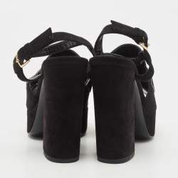 Hermes Black Suede Anjou Platform Sandals Size 37.5