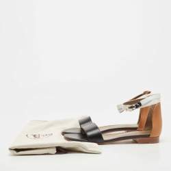 Pre Owned Hermes Black/White Leather Baia Sandals Size 38
