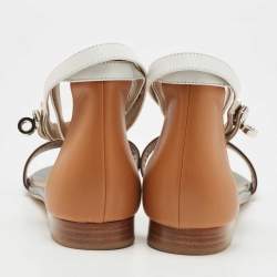 Pre Owned Hermes Black/White Leather Baia Sandals Size 38