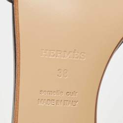 Pre Owned Hermes Black/White Leather Baia Sandals Size 38
