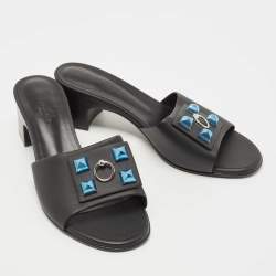 Hermes Black Leather Dreamy Slide Size 38.5