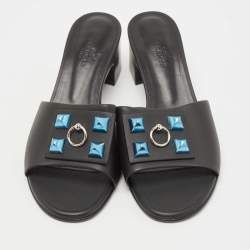 Hermes Black Leather Dreamy Slide Size 38.5