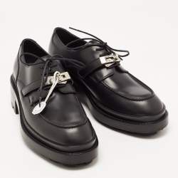 Pre Owned Hermes Black Leather Kelly Oxford Size 39