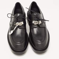Pre Owned Hermes Black Leather Kelly Oxford Size 39