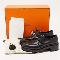 Pre Owned Hermes Black Leather Kelly Oxford Size 39