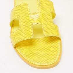 Pre Owned Hermes Yellow Lizard Santorini Ankle Strap Sandals Size 38