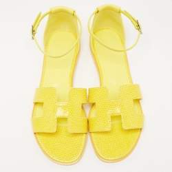 Pre Owned Hermes Yellow Lizard Santorini Ankle Strap Sandals Size 38