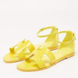 Pre Owned Hermes Yellow Lizard Santorini Ankle Strap Sandals Size 38