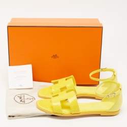 Pre Owned Hermes Yellow Lizard Santorini Ankle Strap Sandals Size 38