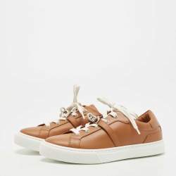 Pre Owned Hermes Brown Leather Day Lace Up Sneakers Size 37
