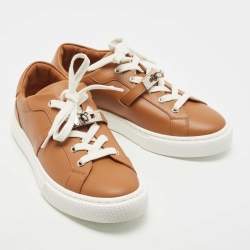 Pre Owned Hermes Brown Leather Day Lace Up Sneakers Size 37