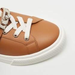 Pre Owned Hermes Brown Leather Day Lace Up Sneakers Size 37