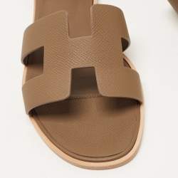 Pre Owned Hermes Brown Leather Santorini Ankle Strap Sandals Size 39