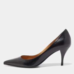 Pre Owned Hermes Black Leather Pointed Toe Pumps Size 37.5