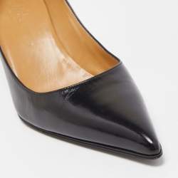 Pre Owned Hermes Black Leather Pointed Toe Pumps Size 37.5