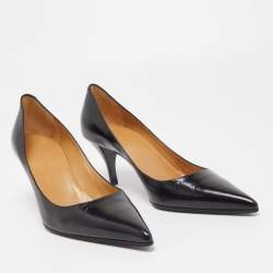 Pre Owned Hermes Black Leather Pointed Toe Pumps Size 37.5