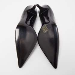 Pre Owned Hermes Black Leather Pointed Toe Pumps Size 37.5