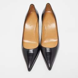 Pre Owned Hermes Black Leather Pointed Toe Pumps Size 37.5