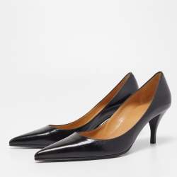 Pre Owned Hermes Black Leather Pointed Toe Pumps Size 37.5