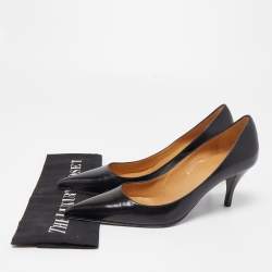 Pre Owned Hermes Black Leather Pointed Toe Pumps Size 37.5