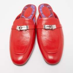 Hermes Red Leather Oz Flat Mules Size 41