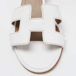 Pre Owned Hermes White Leather Oasis Slide Sandals Size 36.5