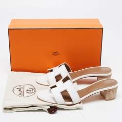 Pre Owned Hermes White Leather Oasis Slide Sandals Size 36.5