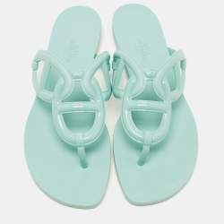Pre Owned Hermes Green Rubber Egerie Thong Flats Size 38