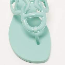 Pre Owned Hermes Green Rubber Egerie Thong Flats Size 38