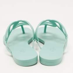 Pre Owned Hermes Green Rubber Egerie Thong Flats Size 38