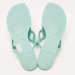 Pre Owned Hermes Green Rubber Egerie Thong Flats Size 38