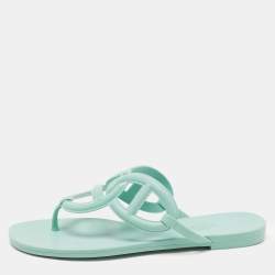 Pre Owned Hermes Green Rubber Egerie Thong Flats Size 38