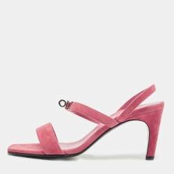 Pre Owned Hermes Pink Suede Glamour Slingback Sandals Size 37