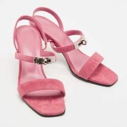 Pre Owned Hermes Pink Suede Glamour Slingback Sandals Size 37