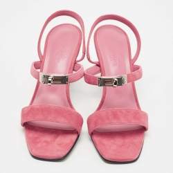 Pre Owned Hermes Pink Suede Glamour Slingback Sandals Size 37