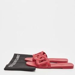 Hermes Red Rubber Omaha Flat Slides Size 38
