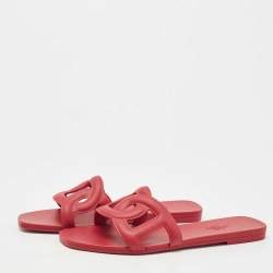 Hermes Red Rubber Omaha Flat Slides Size 38