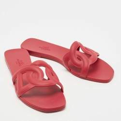 Hermes Red Rubber Omaha Flat Slides Size 38
