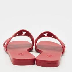 Hermes Red Rubber Omaha Flat Slides Size 38