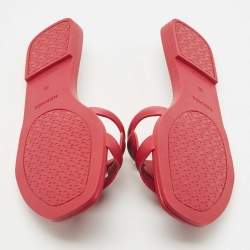 Hermes Red Rubber Omaha Flat Slides Size 38