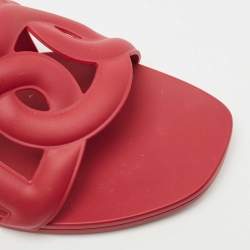 Hermes Red Rubber Omaha Flat Slides Size 38