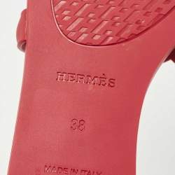 Hermes Red Rubber Omaha Flat Slides Size 38