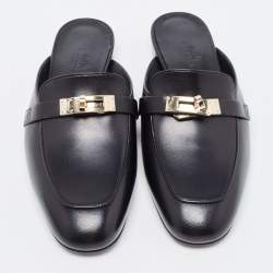 Pre Owned حذاء فلات سلايد هيرمس أوز جلد أسود مقاس 36