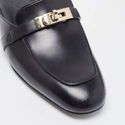 Pre Owned حذاء فلات سلايد هيرمس أوز جلد أسود مقاس 36